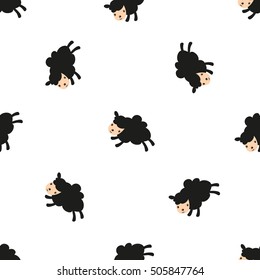 Cute Kid Vector Seamless Pattern With Black Sheeps