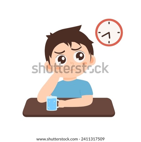 Cute Kid Waiting to Break Fast Vector Illustration