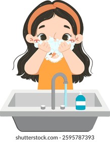 Cute kid washes the face