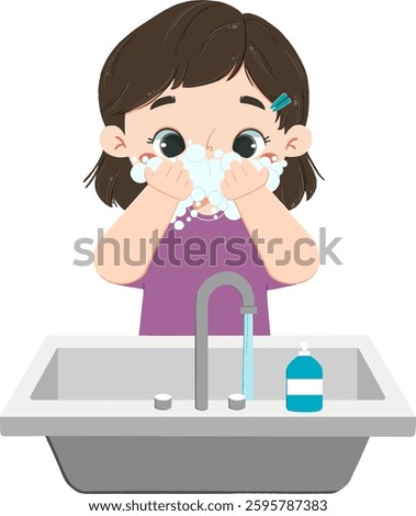 Cute kid washes the face