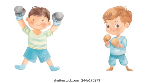 cute kid wearing boxing watercolor vector illustration