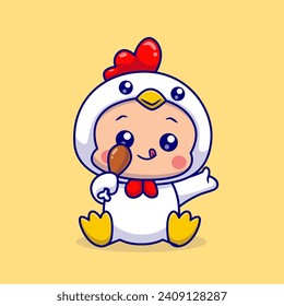 Cute Kid Wearing Chicken Costume With Fried Chicken
Cartoon Vector Icon Illustration. People Animal Icon Concept
Isolated Premium Vector. Flat Cartoon Style