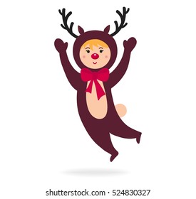 Cute kid wearing Christmas costume vector.