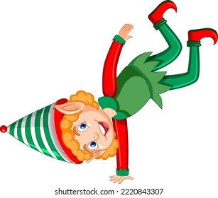 Cute kid wearing elf costume cartoon illustration