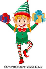 Cute kid wearing elf costume cartoon illustration