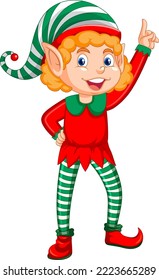 Cute kid wearing elf costume cartoon illustration