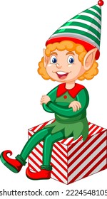 Cute kid wearing elf costume cartoon illustration