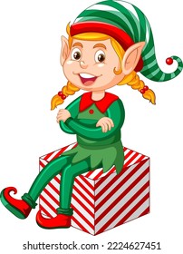 Cute kid wearing elf costume cartoon illustration