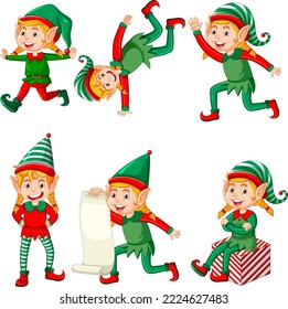 Cute kid wearing elf costume cartoon illustration