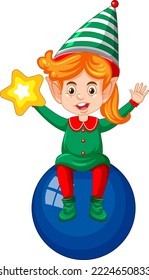 Cute kid wearing elf costume cartoon illustration