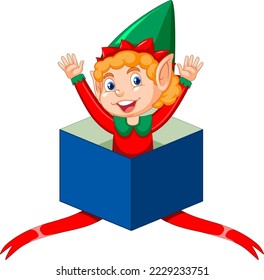 Cute kid wearing elf costume cartoon illustration