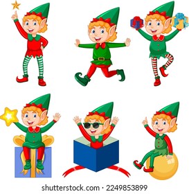 Cute kid wearing elf costume cartoon illustration