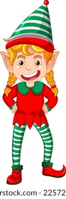 Cute kid wearing elf costume cartoon illustration