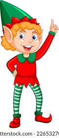Cute kid wearing elf costume cartoon illustration