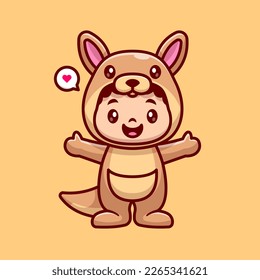 Cute Kid Wearing Kangaroo Costume Cartoon Vector Icon Illustration. People Animal Icon Concept Isolated Premium Vector. Flat Cartoon Style