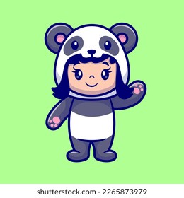 Cute Kid Wearing Panda Costume Cartoon Vector Icon Illustration. People Animal Icon Concept Isolated Premium Vector. Flat Cartoon Style
