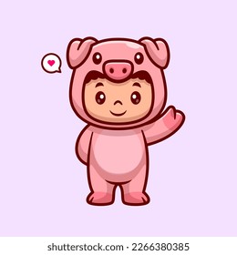 Cute Kid Wearing Pig Costume Cartoon Vector Icon Illustration. People Animal Icon Concept Isolated Premium Vector. Flat Cartoon Style