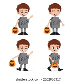 Cute Kid Wearing RIP Costume for Halloween Vector Illustration