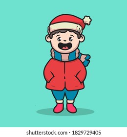 Cute kid with winter cloth happy and smiling