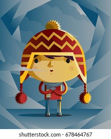 cute kid in the winter with a coy cap