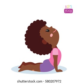 Cute kid in yoga pose on white background. Vector illustration.