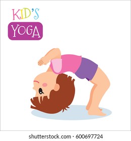 Cute kid in yoga pose on white background. Vector illustration.
