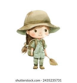 
cute kid zookeeper vector illustration in watercolour style