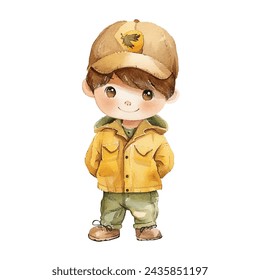 cute kid zookeeper vector illustration in watercolour style