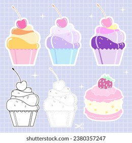Cute kids activities worksheets preschool game basic cupcake stickers set fun for children shapes pattern tracing lines coloring sweet inspiration dessert 