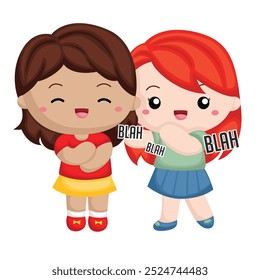 Cute Kids Activity Gossip Communication Girl Expression Daily Cartoon Illustration Vector Clipart Sticker Decoration