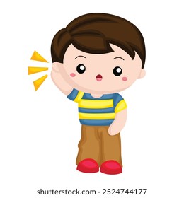 Leuke Kids Activiteit Luisteren Expressie Dagelijkse Cartoon Illustratie Vector Clipart Sticker Decoratie