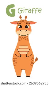 Cute kids alphabet. Giraffe and letter G. Animals and letters of the alphabet. Flat vector illustration.
