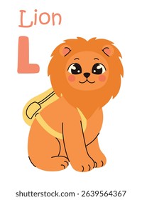 Cute kids alphabet. Lion and letter L. Animals and letters of the alphabet. Flat vector illustration.