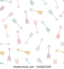 Cute kids arrows vector seamless pattern in pink, grey, green, mint, yellow, 