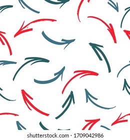 Cute kids arrows vector seamless pattern. multicolored smoothly curved arrows and rings are randomly located.