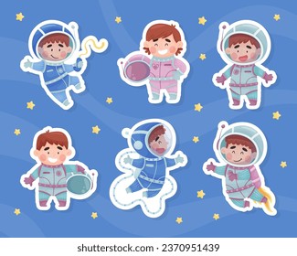 Cute Kids Astronaut Character in Space Suit Vector Set