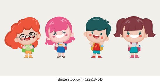 Cute kids back to school character. Animation hand drawn cartoon vector.