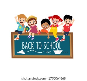 cute kids back to school illustration poster 