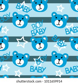 Cute kids bear pattern for boys. Colorful bear on the abstract background create a fun cartoon drawing. baby shower, its a boy concept