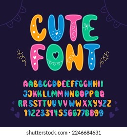 Cute Kids Birthday Font. Children Festive Alphabet. Cartoon Childish Typographic Design.