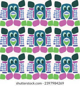 Cute kids blob monster graphic design doodle seamless vector pattern. Colorful creature in bright happy playful endless wallpaper. Minimalist gender neutral art illustration.