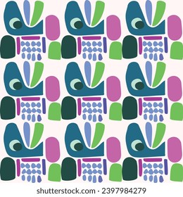 Cute kids blob monster graphic design doodle seamless vector pattern. Colorful creature in bright happy playful endless wallpaper. Minimalist gender neutral art illustration.