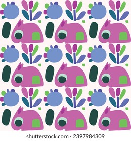 Cute kids blob monster graphic design doodle seamless vector pattern. Colorful creature in bright happy playful endless wallpaper. Minimalist gender neutral art illustration.