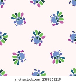 Cute kids blob monster graphic design doodle seamless vector pattern. Colorful creature in bright happy playful endless wallpaper. Minimalist gender neutral art illustration.