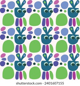 Cute kids blob monster graphic design doodle seamless vector pattern. Colorful creature in bright happy playful endless wallpaper. Minimalist gender neutral art illustration.