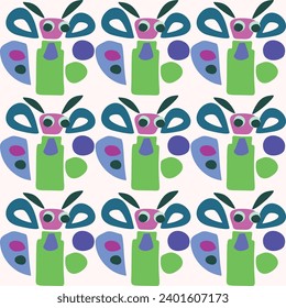 Cute kids blob monster graphic design doodle seamless vector pattern. Colorful creature in bright happy playful endless wallpaper. Minimalist gender neutral art illustration.