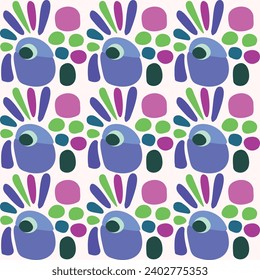 Cute kids blob monster graphic design doodle seamless vector pattern. Colorful creature in bright happy playful endless wallpaper. Minimalist gender neutral art illustration.