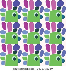 Cute kids blob monster graphic design doodle seamless vector pattern. Colorful creature in bright happy playful endless wallpaper. Minimalist gender neutral art illustration.