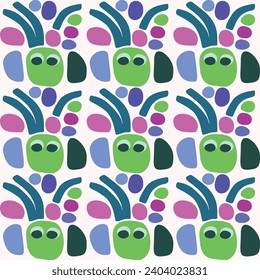 Cute kids blob monster graphic design doodle seamless vector pattern. Colorful creature in bright happy playful endless wallpaper. Minimalist gender neutral art illustration.