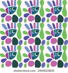 Cute kids blob monster graphic design doodle seamless vector pattern. Colorful creature in bright happy playful endless wallpaper. Minimalist gender neutral art illustration.